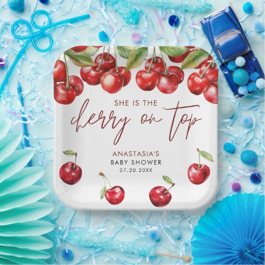 赤さくらんぼ赤ちゃんシャワー ペーパープレート (パーティー)