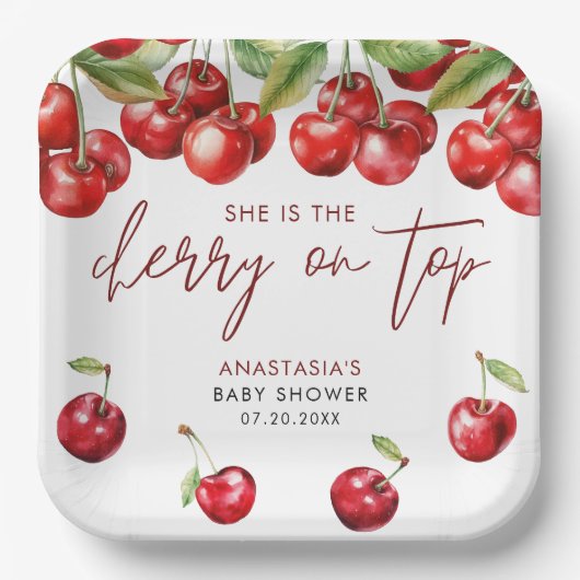 赤さくらんぼ赤ちゃんシャワー ペーパープレート (正面)
