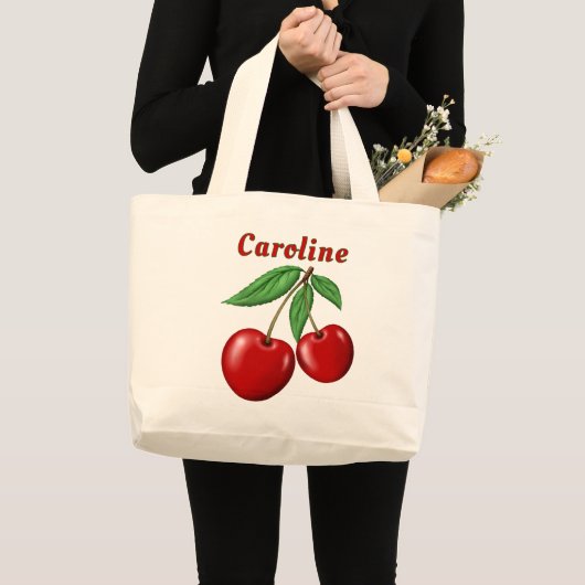 赤さくらんぼ パーソナライズされた ラージトートバッグ (正面(商品))