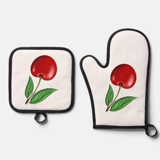 赤さくらんぼ 鍋つかみ&鍋敷きセット (正面)