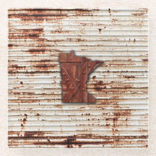 赤さびミネソタの形 ガラスコースター (正面)