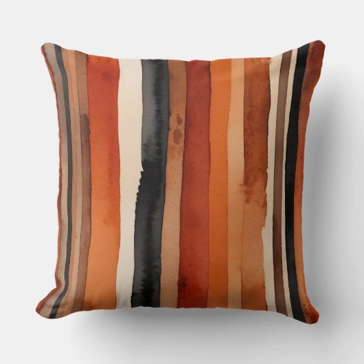 赤さび黒とベージュのストライプ クッション (正面)