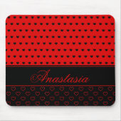 赤すごいスタイリッシュと黒のハート名前をカスタムする マウスパッド (正面)