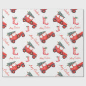 赤すてきヴィンテージ車クラシッククリスマスツリー文字 ラッピングペーパー (フラット)