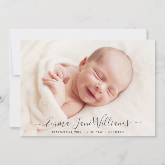 赤すてき緑のストライプの誕生発表写真 案内状 (正面)