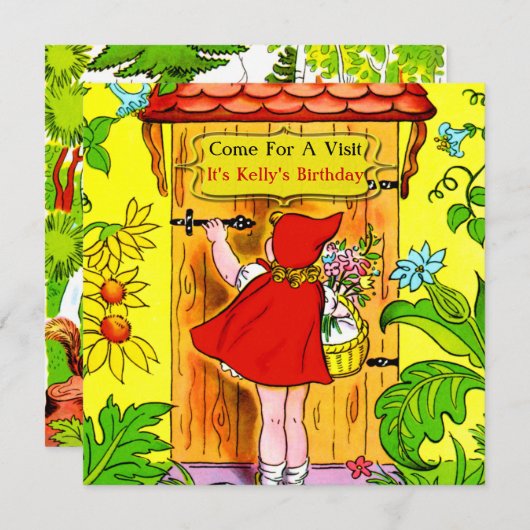 赤ずきんの誕生日の訪問 招待状 (正面/裏面)