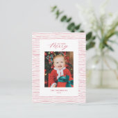 赤そうストライプの非常に写真のメリークリスマス葉書 ポストカード (スタンド正面)