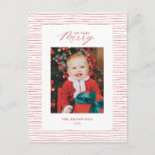 赤そうストライプの非常に写真のメリークリスマス葉書 ポストカード (正面)