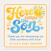赤ちゃんお披露目パーティーのお礼ギフトに「Here Comes the Son Sunshine B スクエアシール (正面)