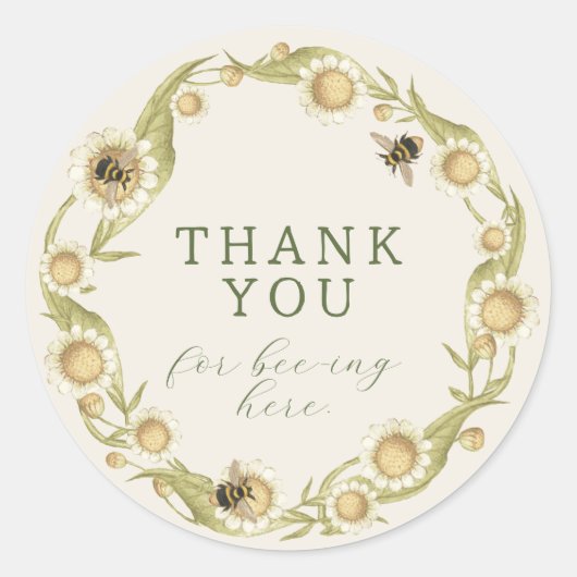 赤ちゃんから蜂へデイジーワイルドフラワーリング ありがとう ラウンドシール (正面)