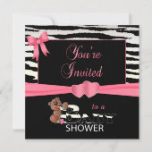 赤ちゃんかわいらしのシャワーのためのピンクとゼブラのストライプ 招待状 (正面)