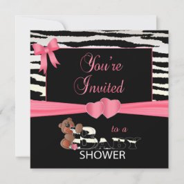 赤ちゃんかわいらしのシャワーのためのピンクとゼブラのストライプ 招待状