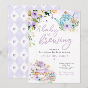 赤ちゃんがお茶会をブレンド ベビーシャワー パープル 招待状