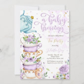 赤ちゃんがお茶会を開催 ベビーシャワー ライラック ローズ 招待状 (正面)