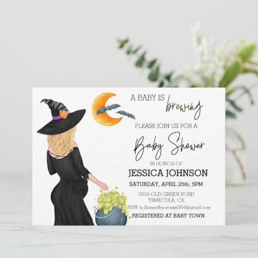 赤ちゃんができちゃった ブリューニング ウィッチ ウォーターカラー カスタム ブロンド 招待状 (スタンド正面)