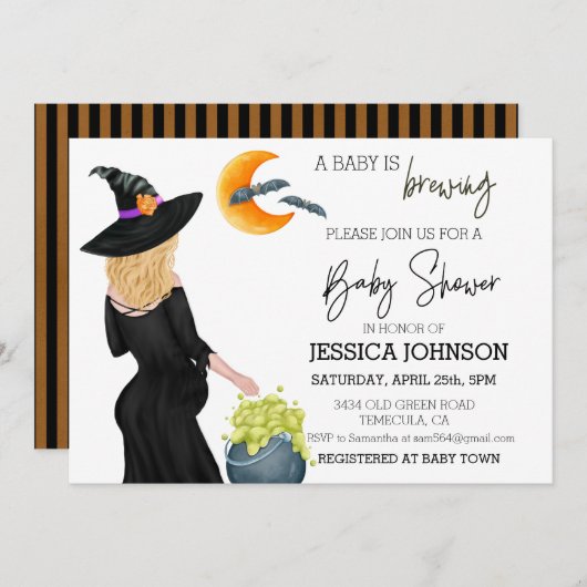 赤ちゃんができちゃった ブリューニング ウィッチ ウォーターカラー カスタム ブロンド 招待状 (正面/裏面)