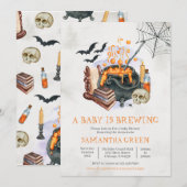 赤ちゃんができている ハロウィンのベイビーシャワー 招待状 (正面/裏面)