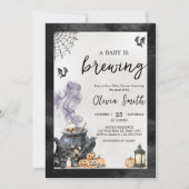 赤ちゃんができている!魔女の魔法の壺 ハロウィン ベビーシャワー 招待状 (正面)