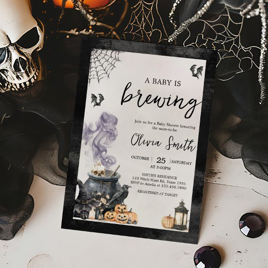 赤ちゃんができている!魔女の魔法の壺 ハロウィン ベビーシャワー 招待状