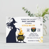 赤ちゃんがもうすぐ産まれる！ハロウィンの魔女のベビーシャワー 招待状 (スタンド正面)