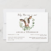 赤ちゃんがもうすぐ登場！ ユーカリの葉のベイビーシャワー 招待状 (正面)