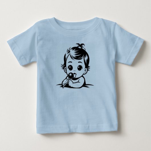 赤ちゃんがキャンディをなめる ベビーTシャツ (正面)