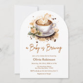 赤ちゃんがコーヒーをブレンド中！ ブラウン コーヒー ベイビー シャワーパーティー 招待状 (正面)