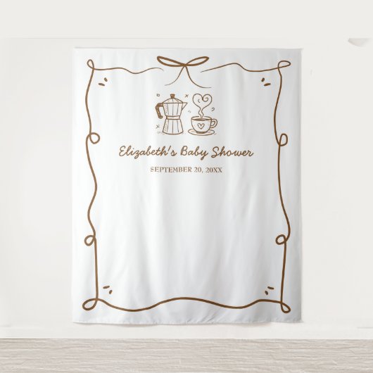 赤ちゃんがコーヒーをブレンド ベイビーシャワー タペストリー (正面)
