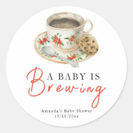 赤ちゃんがコーヒーを入れています コーヒーカップ ベビーシャワー ラウンドシール