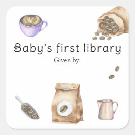 赤ちゃんがコーヒーを淹れている - 赤ちゃんの最初の図書館 スクエアシール