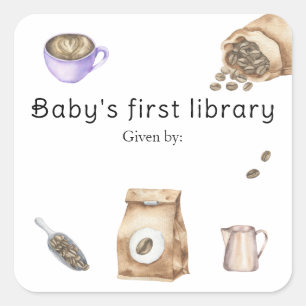 赤ちゃんがコーヒーを淹れている - 赤ちゃんの最初の図書館 スクエアシール