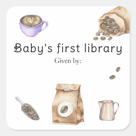 赤ちゃんがコーヒーを淹れている - 赤ちゃんの最初の図書館 スクエアシール (正面)