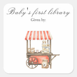 赤ちゃんがコーヒーを淹れている - 赤ちゃんの最初の図書館 スクエアシール
