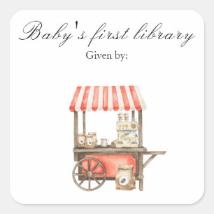 赤ちゃんがコーヒーを淹れている - 赤ちゃんの最初の図書館 スクエアシール