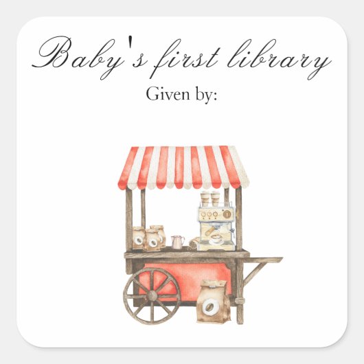 赤ちゃんがコーヒーを淹れている - 赤ちゃんの最初の図書館 スクエアシール (正面)