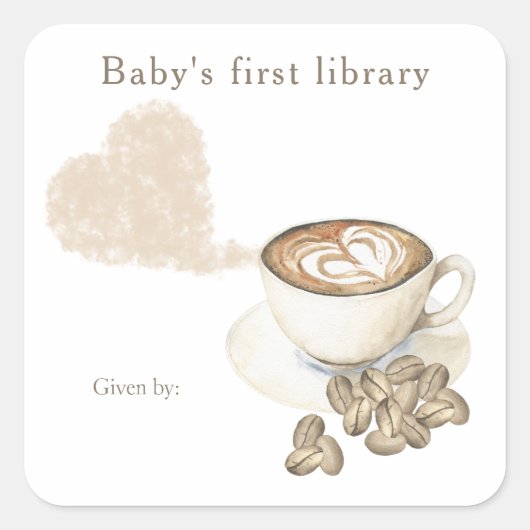 赤ちゃんがコーヒーを淹れている - 赤ちゃんの最初の図書館 スクエアシール (正面)