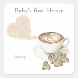 赤ちゃんがコーヒーを淹れている - 赤ちゃんの最初の図書館 スクエアシール