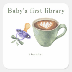 赤ちゃんがコーヒーを淹れてる - 赤ちゃんの最初の図書館 スクエアシール