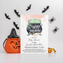 赤ちゃんがハロウィンの魔法を brew している ベイビーシャワー ピンク