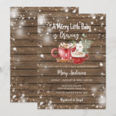 赤ちゃんがホットチョコレートをブレンドする ウッドベイビーシャワー 招待状 (正面/裏面)