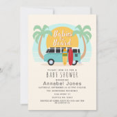 赤ちゃんが乗っています バン 性別問わないベビーシャワー 招待状 (正面)