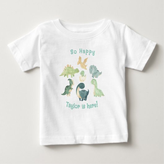 赤ちゃんが生まれました!かわいい恐竜のパーソナライズギフト ベビーTシャツ (正面)