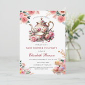 赤ちゃんが生まれる ブラッシュ フラワー ベイビー シャワー ティーパーティ 招待状 (スタンド正面)