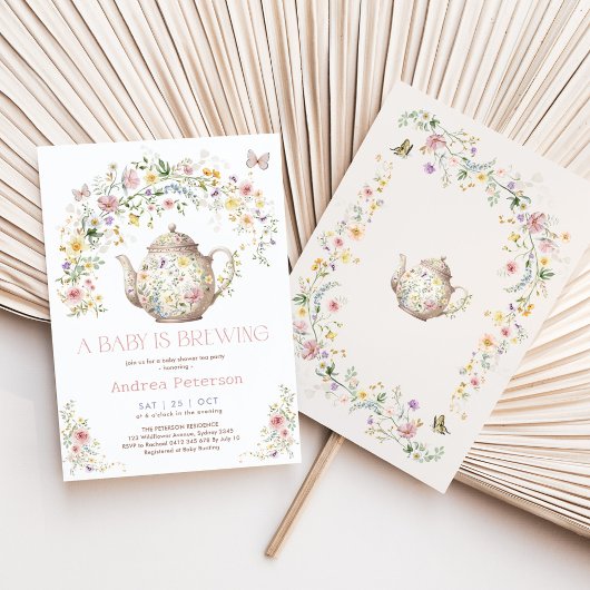 赤ちゃんが生まれる ワイルドフラワーティーパーティー ベビーシャワー 招待状