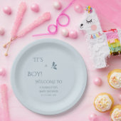 赤ちゃんが産まれて男の子!シンプルなパステルブルーのベビーシャワー ペーパープレート (パーティー)