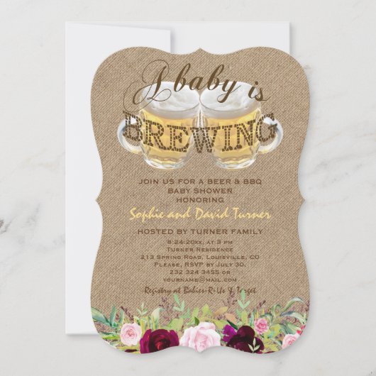 赤ちゃんが brewing中！ ラスティックなフラワーベビーシャワーパーティー 招待状 (正面)