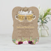 赤ちゃんが brewing中！ ラスティックなフラワーベビーシャワーパーティー 招待状 (スタンド正面)
