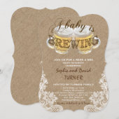 赤ちゃんが brewing中！ ラブリーなレースのベビーシャワーパーティー 招待状 (正面/裏面)