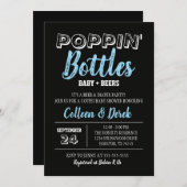 赤ちゃんとビールのシャワー招待状 | 黒と青 招待状 (正面/裏面)
