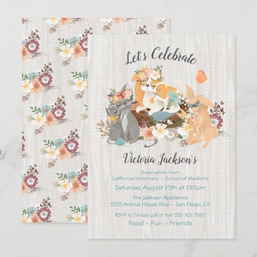 赤ちゃんとママ 獣医学校 卒業 招待状 (正面/裏面)